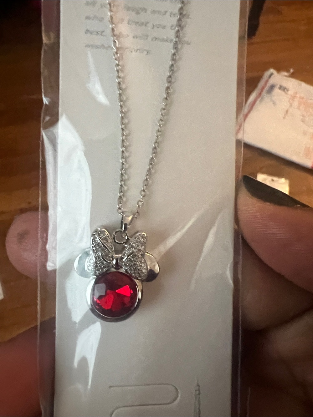 Silver Minnie-Style Red Crystal Pendant Necklace